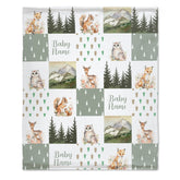 Personalize Woodland Style Blanket-Custom Baby Name Blanket - Sage Green Woodland